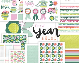 New Year Notes Printable Scrapbooking Kit | Planner Stickers | Art Journaling | Paper Crafting | Scrapbooking