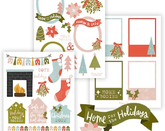 Home for the Holidays Printable Scrapbooking Kit | Christmas Stickers | Christmas 2022 | Planner Stickers | Paper Crafting | Patterned Paper