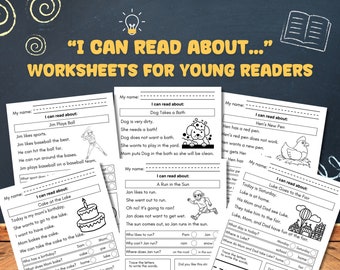 20 Page Printable PDF "I Can Read About" Worksheets for Preschool or Kindergarten Teacher or Homeschool, Worksheet for Young Readers