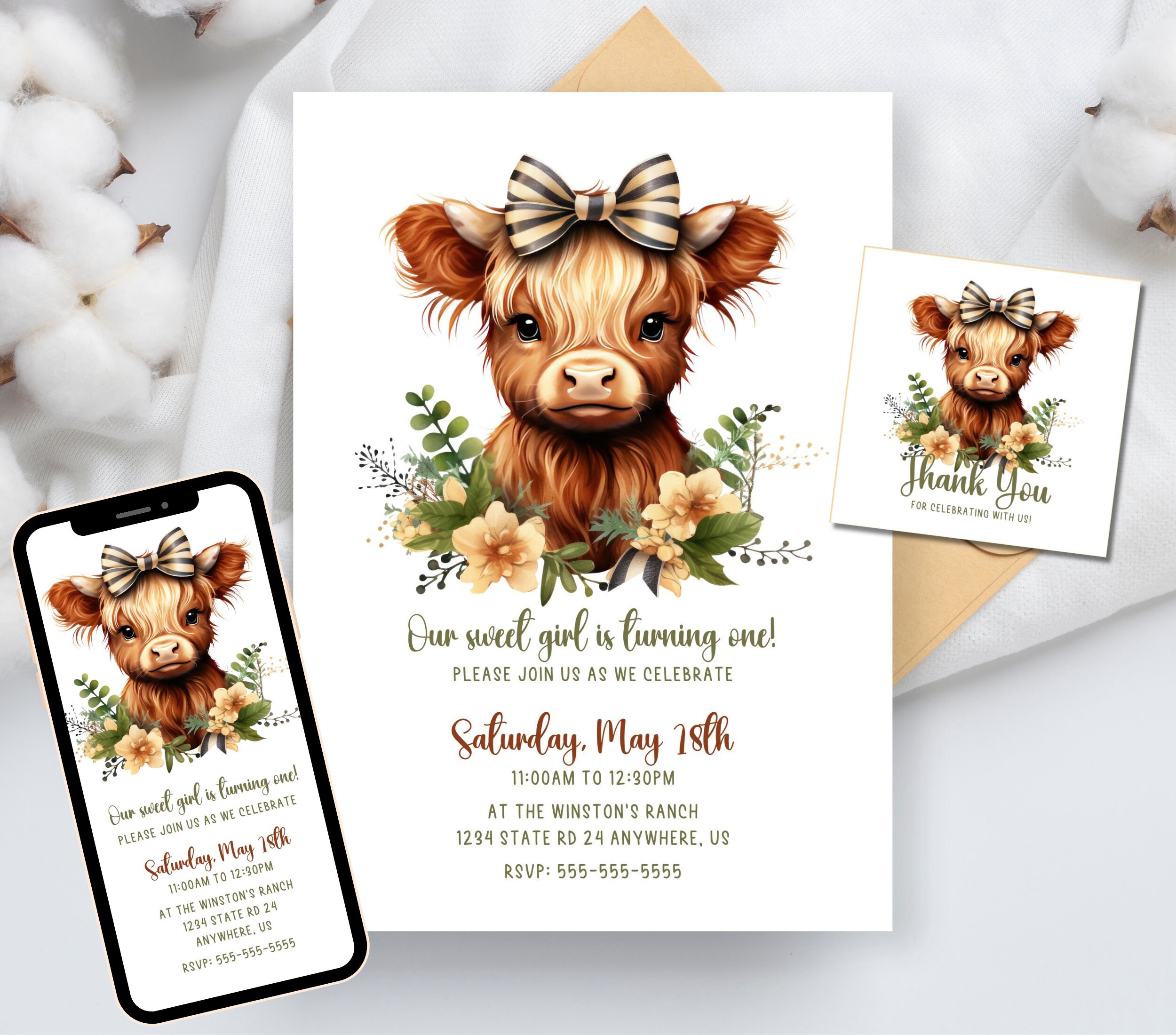 Aazon.co : YQV Birthday Invitations, 4"x6" Cow Birthday Party