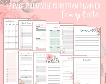 Canva Planner Template - Watercolor Florals Christian Themed - Fully Editable