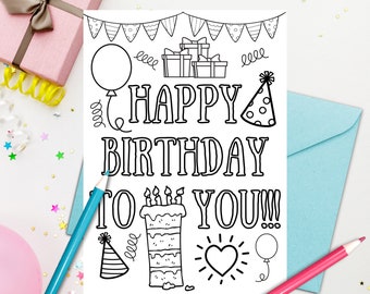 Color Your Own Birthday Card Printable DIY Coloring Birthday Card for Kids