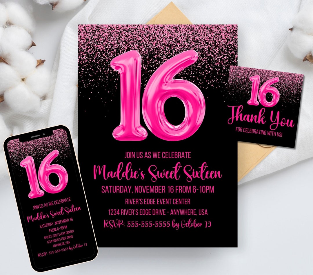 EDITABLE Sweet Sixteen Birthday Invitation, Sweet Sixteen Birthday