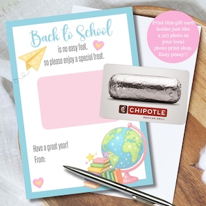 Back to School Gift Card Holder for Teacher Gift Card Printable Teacher Restaurant Gift Card Holder for Teacher Appreciation