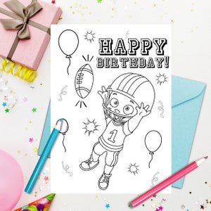 Carte d'anniversaire de football imprimable à colorier pour enfants - Carte d'anniversaire de football à télécharger, imprimer et colorier