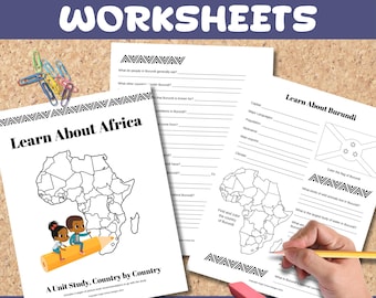 Afrika-Einheitsstudie für die Geographie zu Hause - 113-seitiges PDF zum Ausdrucken - Lerne mehr über Afrika-Arbeitsblätter - Länder Afrikas Arbeitsbuch