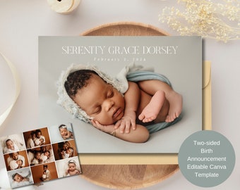 Birth Announcement Template, Baby Newborn Card Canva Template, Birth Announcement Template for Photographers - Instant Download