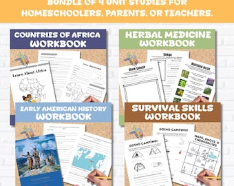 ホームスクールの生徒、保護者、教師向けのホームスクール ユニット スタディ バンドル - 4 つのユニット スタディで合計 332 ページ