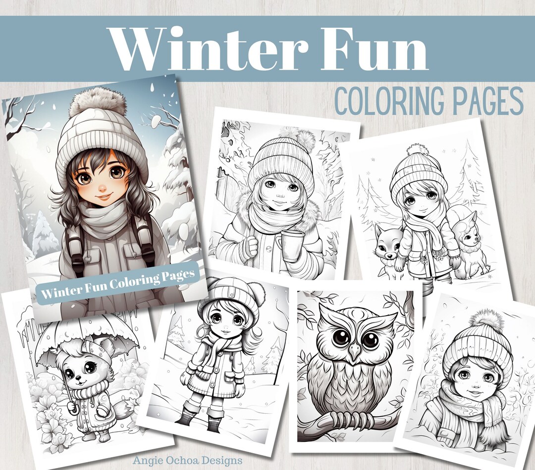 25 Page Printable PDF Cute Winter Fun Coloring Pages for Kids - Etsy