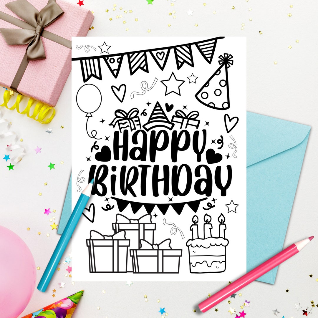 Printable Happy Birthday Coloring Card for Kids Download, Print, and ...