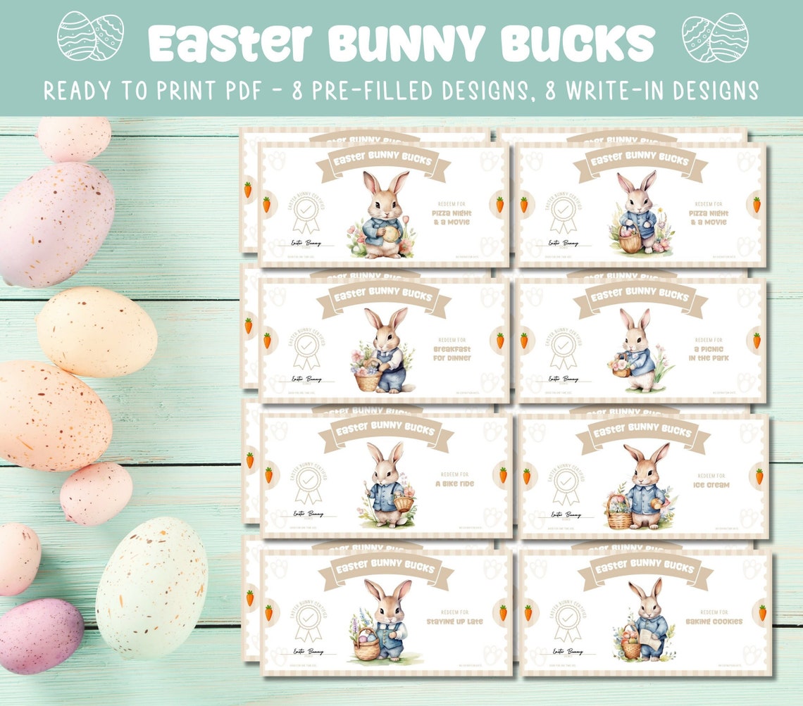 Printable Easter Bunny Bucks for Kids, Easter Bunny Coupons, Printable ...