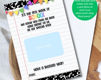 Porta tarjetas de regalo para maestros, regalo de regreso a clases, regalo de agradecimiento para maestros de nuevo ingreso, imprimible