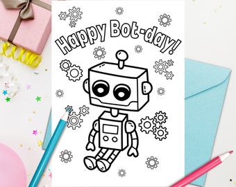 Printable Robot Birthday Coloring Card for Kids - Download, Print, and Color