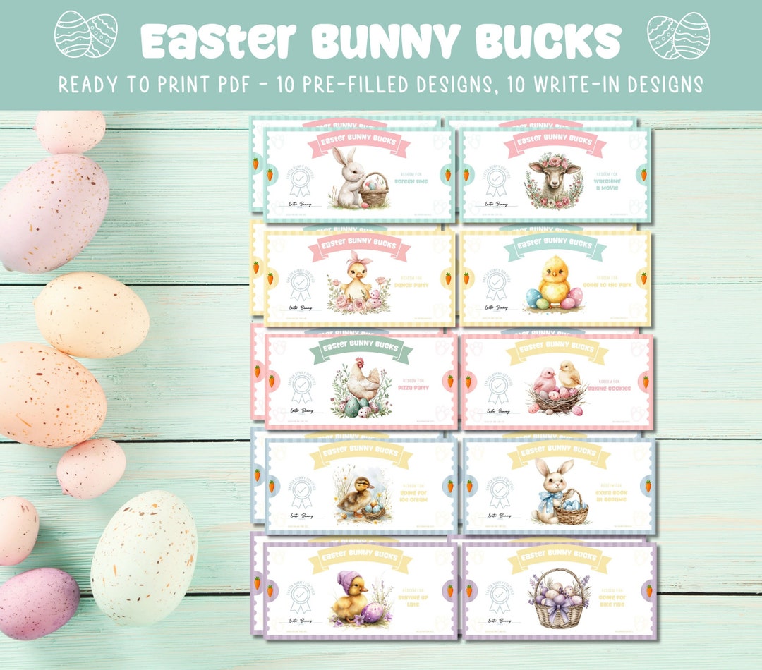 Printable Easter Bunny Bucks for Kids, Easter Bunny Coupons, Printable ...