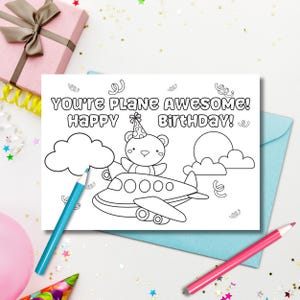 DIY färbbare Flugzeug Geburtstagskarte für Kinder - Downloaden, Drucken, und Ausmalen - Kaufe 4 und erhalte 25% Rabatt