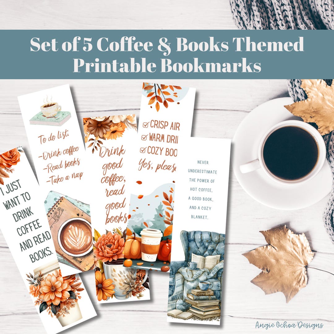 Printable Bookmarks Set of 5 Bookmarks for Book Lovers Gift Librarian ...