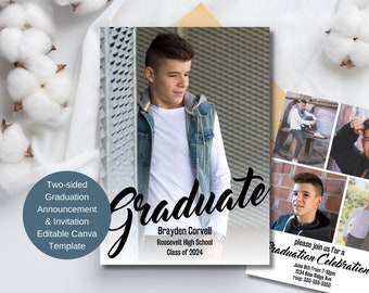 EDITABLE Graduation Announcement & Invitation, Graduation Invite, Graduation Announcement, Canva template, Editable template