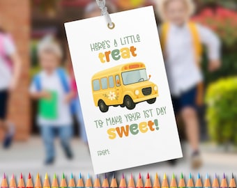 Etiqueta de regalo de regreso a la escuela para bolsa de regalos imprimible Etiqueta de bolsa de regalos para el autobús de regreso a la escuela imprimible