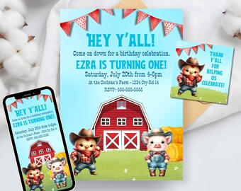 EDITABLE Farm Birthday Invitation, Farm Birthday Party Invite, Digital Birthday Invitation, Girl Birthday, Boy Birthday, Canva template