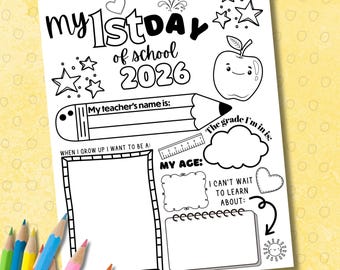 Página para colorear del primer día de clases Imprimible Hoja para colorear de regreso a clases Colorea tu propia página para colorear del primer día de clases Todo sobre mí