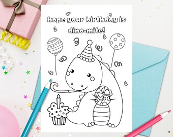 Printable Dinosaur Birthday Coloring Card for Kids - Download, Print, and Color