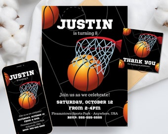 EDITABLE Basketball Birthday Invitation, Basketball Birthday Party Invite, Digital Birthday Invitation, Canva template