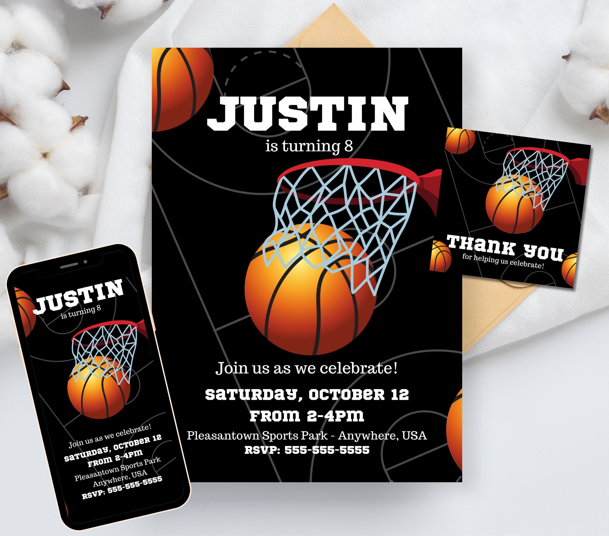 EDITABLE Basketball Birthday Invitation, Basketball Birthday Party ...