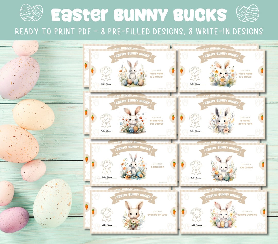 Printable Easter Bunny Bucks for Kids, Easter Bunny Coupons, Printable ...
