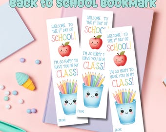 Marcapáginas "Bienvenido al primer día de clases" - PDF imprimible - Marcapáginas de regreso a clases - Marcapáginas para maestros - Marcapáginas para niños - Descargar