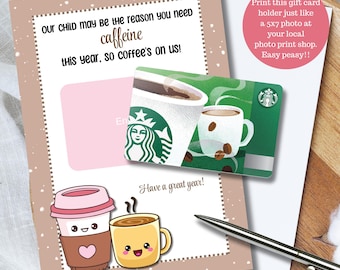 Porta tarjetas de regalo de café para maestros, tarjeta de regalo para el primer día de clases, tarjeta de regalo para el regreso a clases, regalo para maestros