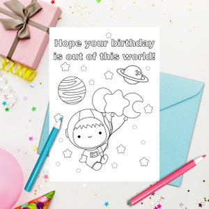 Printable Astronaut Birthday Coloring Card for Kids - Download, Print, and Color