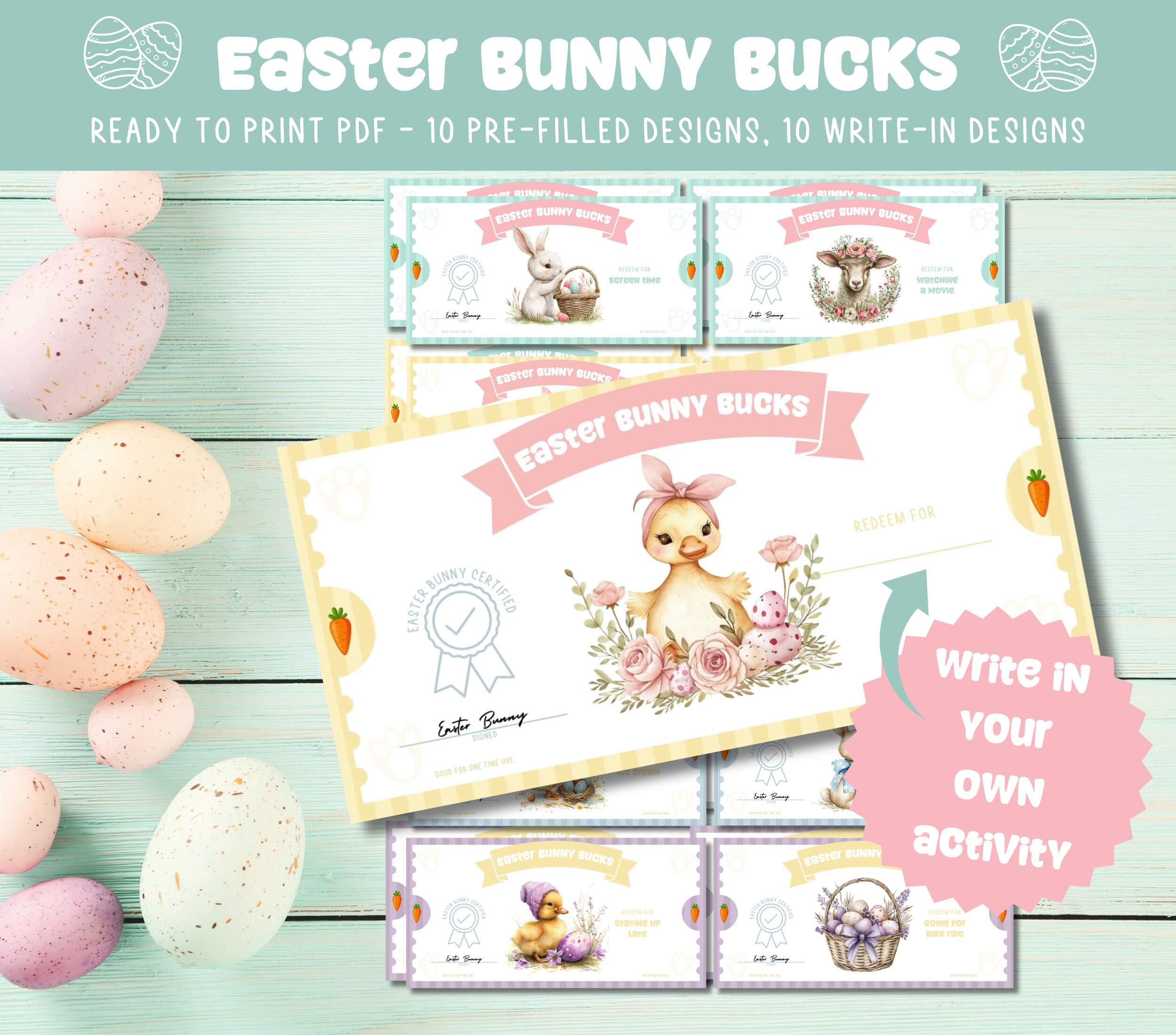 Printable Easter Bunny Bucks for Kids, Easter Bunny Coupons, Printable