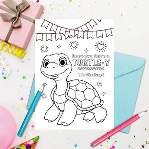 Printable Turtle Birthday Coloring Card for Kids - Download, Print, and Color