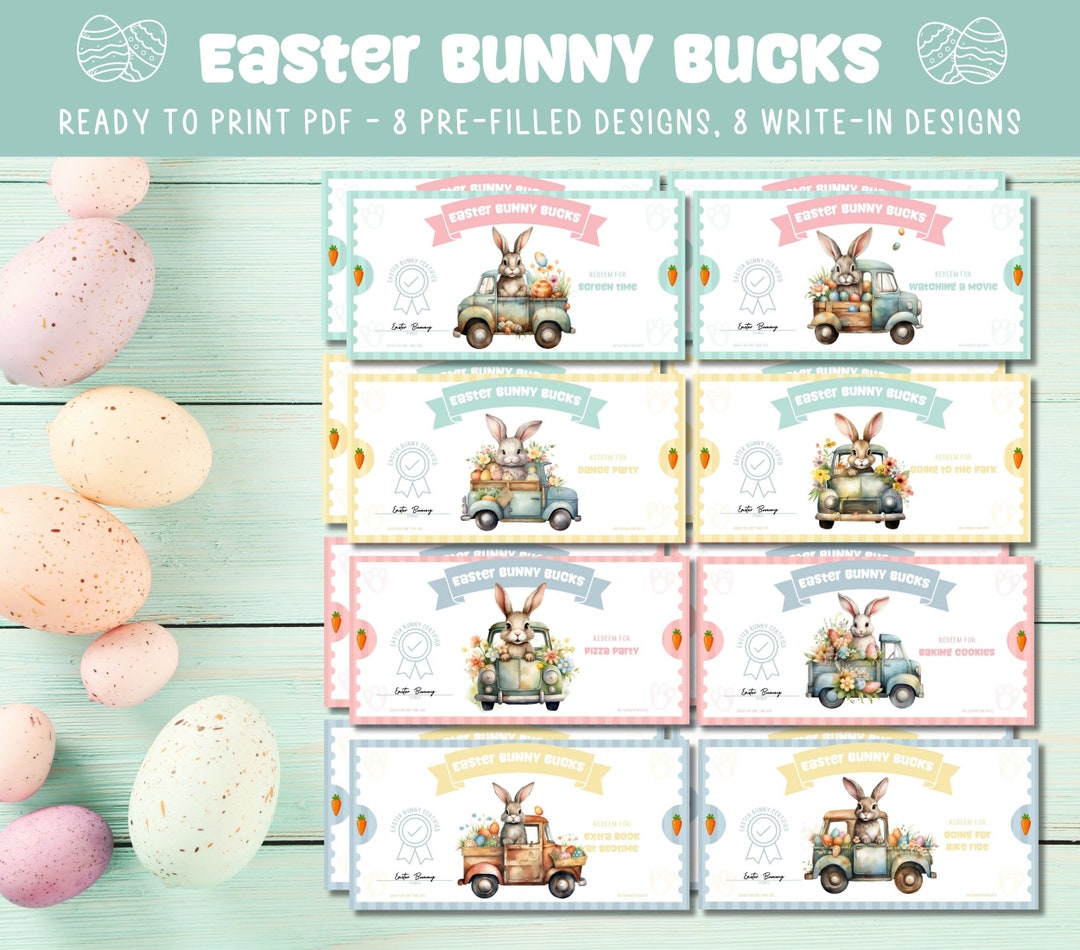 Printable Easter Bunny Bucks for Kids, Easter Bunny Coupons, Printable ...