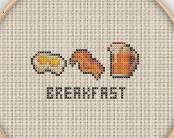 Breakfast Eggs Bacon Beer Cross Stitch Pattern - Instant Download PDF