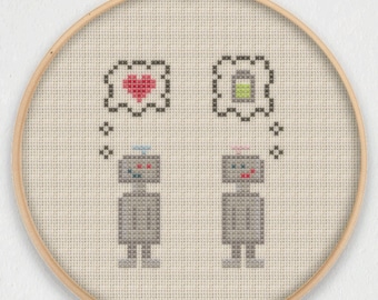 Robot Love Cross Stitch Pattern - Instant Download PDF