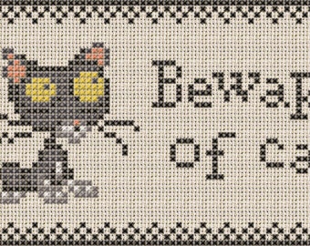 Beware Of Cat Cross Stitch Pattern