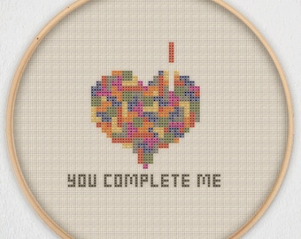 You Complete Me Cross Stitch Pattern - Instant Download PDF