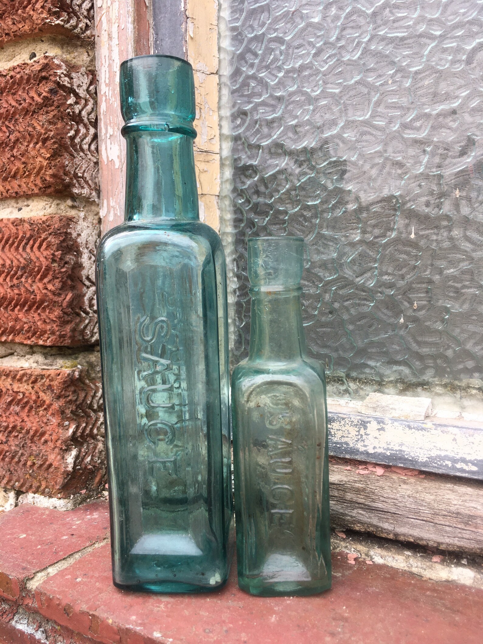 Vintage Daddies Sauce Glass Bottles Collectable Aqua Glass Etsy