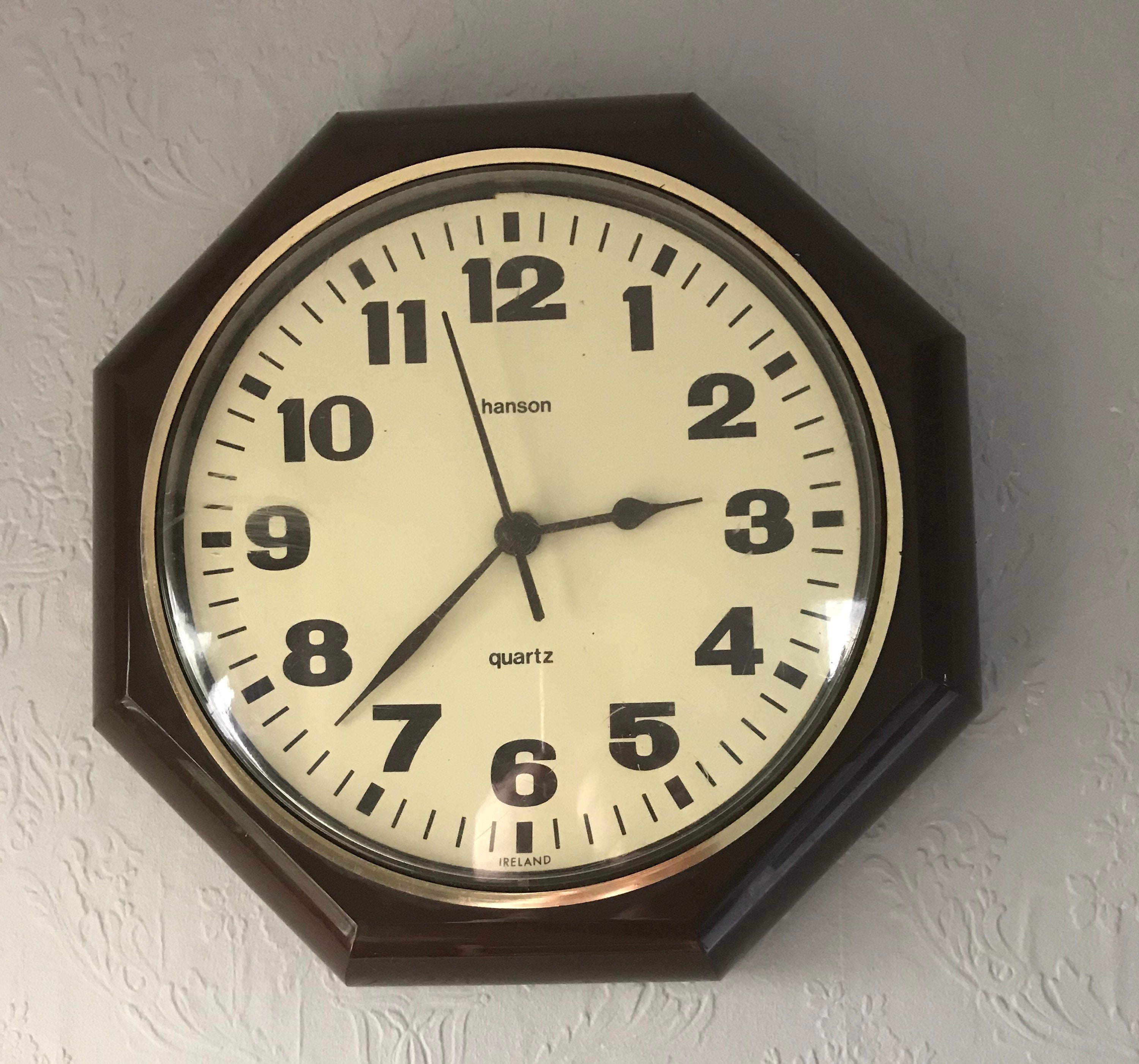 Retro 1970s Hanson Quartz Clock made in Ireland. Etsy