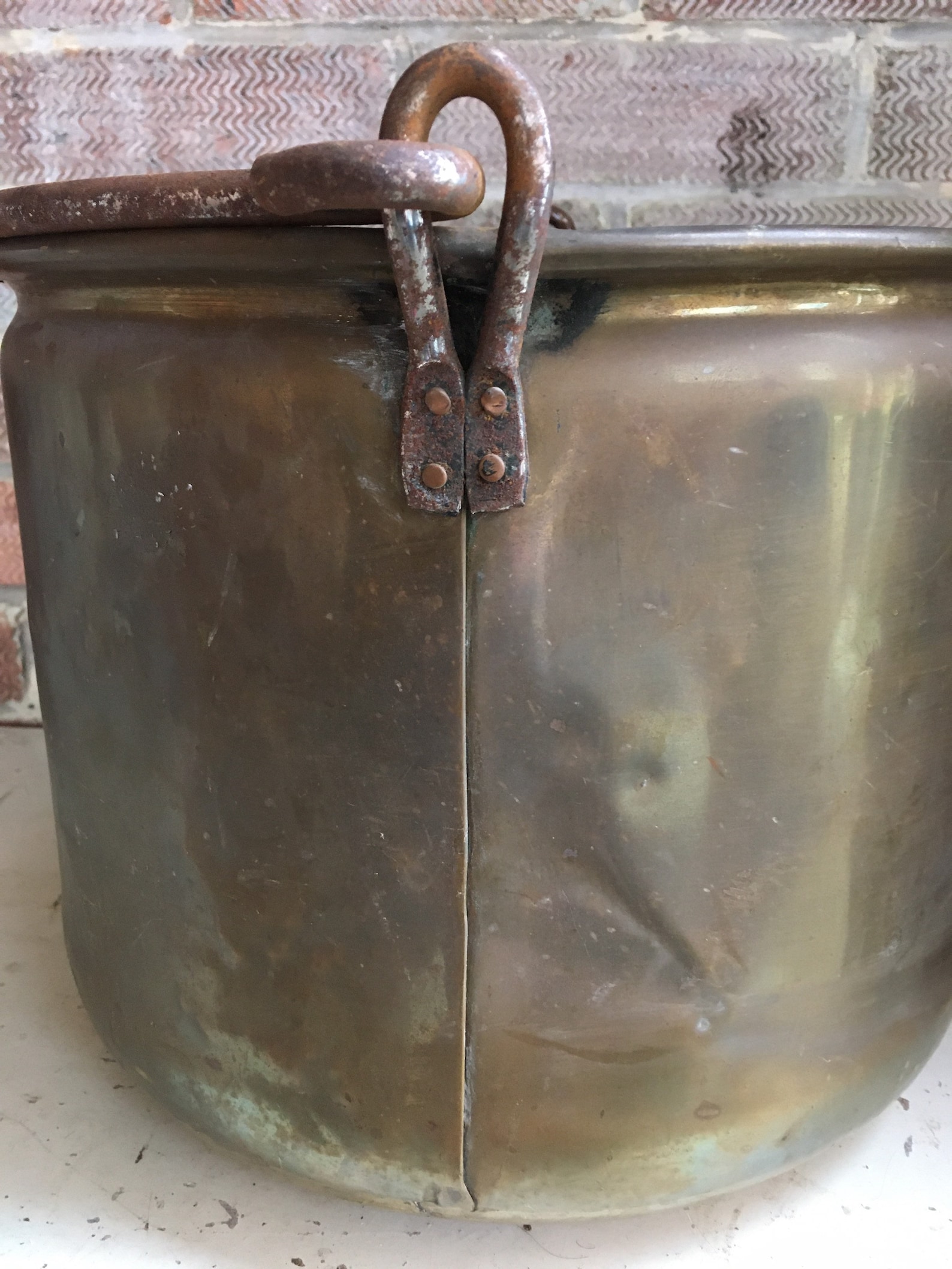 Vintage Rustic Large Brass Bucket with cast iron handle Etsy