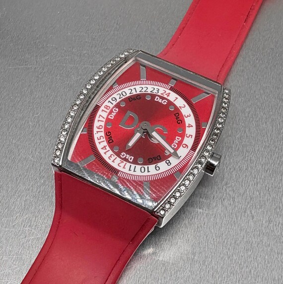 D&G Silver Stainless Steel Crystal Bezel Watch with Red Logo Accents D&G Dolce & Gabbana Women main image 3