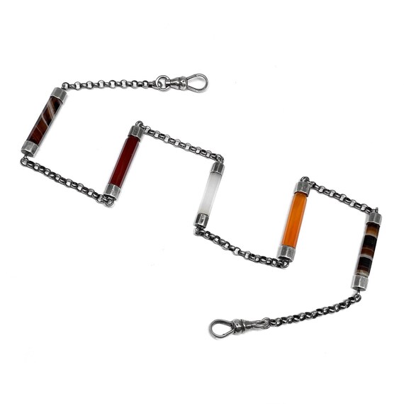 Rare Victorian Sterling Agate Chain Necklace, Ant… - image 1