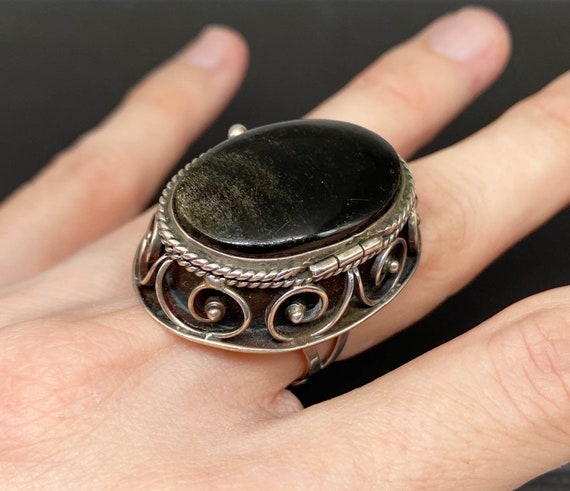 MASSIVE 50s Taxco Sterling Poison Ring, Vintage R… - image 1