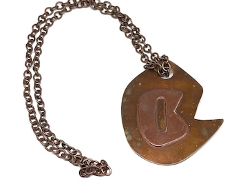 Vintage 1950er Jahre Mid Century Modern Kupfer Brosche/Anhänger Halskette, Artisan Studio Modernist Handmade OOAK Abstrakt Biomorphic Sam Kramer Ära