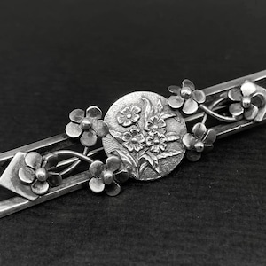 Victorian Howard Sterling Co. Forget Me Not Flowers Garden Trellis Brooch, Antique Aesthetic Silver Shiebler Era Handmade Pin Jewelry Gift