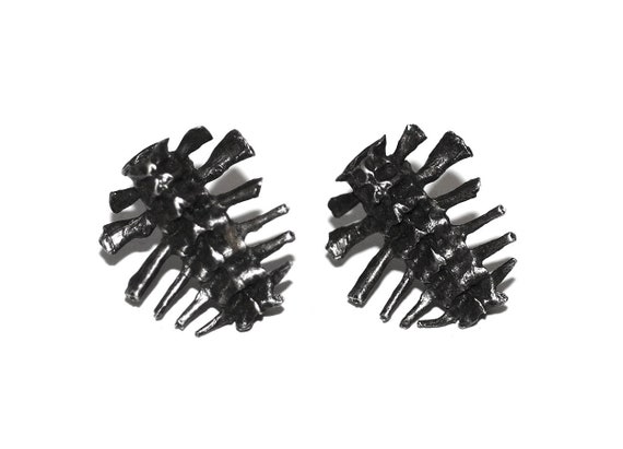 Unusual Sterling Vertebrae Spine Skeleton Earrings