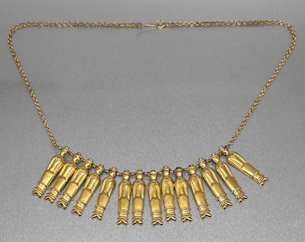 Vintage Kalevala Koru ""Nukkekaaty"" Bronze Puppe Anhänger Halskette, Franse Statement Retro finnischer Designer Modernist MCM figuraler Schmuck 70er Jahre."