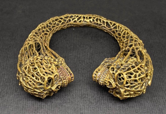 WILD Heavy Artisan Solid Brass Skull Bangle Brace… - image 1