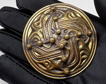 Lg 50er Jahre Kalevala Koru Bronze Brosche Anstecknadel, Antikes Wikinger Schild Finnisch Finnland Antike Goth Rocker Statement Schmuck Geschenke Ausgefallen